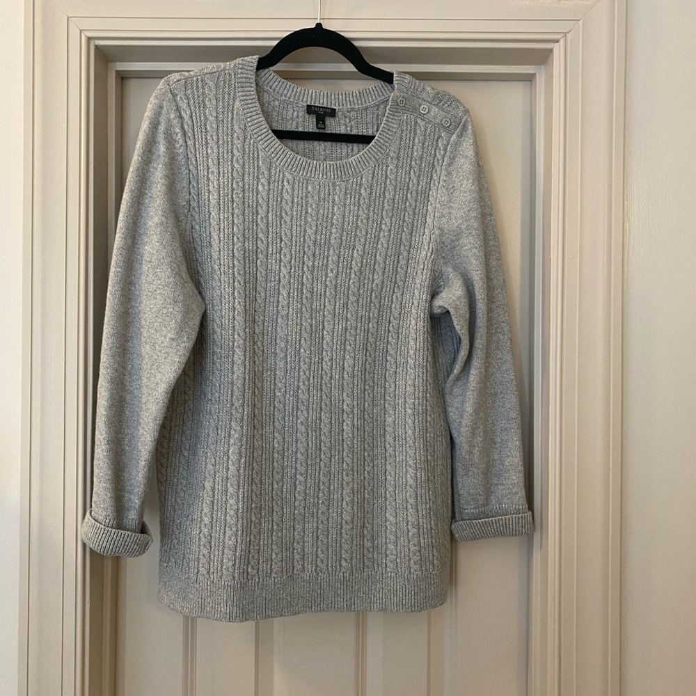 Talbots 1X Light Gray Cable Knit Sweater